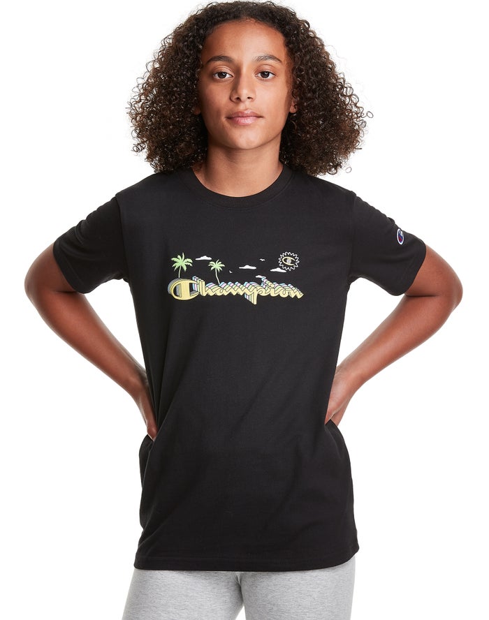 Champion Classic Relaxation T-Shirt Meisjes - Zwart - Belgie 3679KTAPB